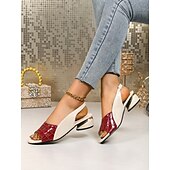 voordelige Hakken Sandalen-Dames Dagelijks Blokhak Open teen Elegant Imitatieleer Leegloper Zwart Rood Licht Bruin