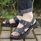 billiga Casual Sandals-Men's Brown  Velcro Sandals – Adjustable Strap Design with Comfortable Footbed, Ideal for Casual Wear, Beach Trips and Outdoor Activities
