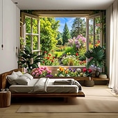 cheap Wall Tapestries-Tapestry Banners Blanket Flower Window 3D Bedroom Living Room Dorm Teens Room College Dorm Wall Porch Home Decor