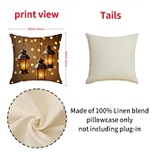 cheap Throw Pillows,Inserts &amp; Covers-Ramadan Eid Throw Pillow Cover, Gold Print Lantern &amp; Oil Lamp, Middle Eastern Festival Decor, Sofa Cushion for Living Room and Prayer Room, Seat Pillow