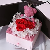 baratos arte faça você mesmo-Presentes para mulheres, urso de musgo com rosa vermelha preservada e colar, presentes românticos e eternos para o Dia dos Namorados com caixa de presente, caixa de joias com rosas para mães e