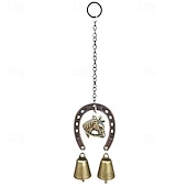 cheap Wall Sculptures-A Lucky Horseshoe Owl Wind Chime, Outdoor Iron Art Love Wind Chime, Vintage Horseshoe Design, Valentine's Day Iron Nail Wind Chime Home Decoration for Good Luck in Love, Perfect Garden Ornament