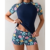 Χαμηλού Κόστους Rash Guards One Pieces-Γυναικεία Προστατευτικά Μαγιό με φλοράλ print Μαγιό Φλοράλ Πολύ Ελαφρύ (UL) Προστασία UV Ελαστικό Κοντομάνικο Μαγιό Σέρφινγκ Ψαροντούφεκο Καλοκαίρι