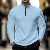 voordelige Heren Klassieke Polo-Voor heren Wafel Poloshirts Met Textuur Casual Sport &amp; Outdoor Zonder Kraag Lange mouw Modieus Comfortabel Effen Rits omhoog Lente &amp; Herfst Wit Wafel Poloshirts
