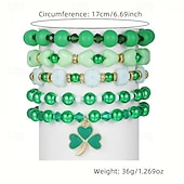  5-Piece St. Patrick's Day Green Bracelet Set, Multi-Layer Elastic Bracelets with Acrylic & Wood Heart Beads and Shamrock Charms, Unisex Irish Festival Party Jewelry Gift