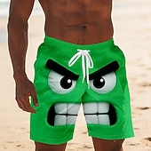  Per uomo Illusione ottica Fantasia "Cartone 3D" Faccia Sorridente Costumi da bagno Pantaloncini da mare Pantaloncini da Surf Misura del girovita medio Divertente Camicia hawaiana Vacanza al Mare