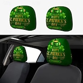 baratos Capas de Sofa-2 capas de encosto de cabeça para carro com trevo verde | compatíveis com todos os veículos, pretas &amp;Adesivo para carro com estampa de trevo verde, design plano 2D, poliéster, fácil instalação -
