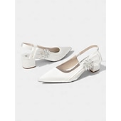 baratos Mãe da Noiva/Namorado-Sapatos de salto bloco com bico fino em cetim rosa claro para mulheres - elegantes sapatos de festa com detalhes florais e cristais, perfeitos para a mãe da noiva ou para um casamento urbano