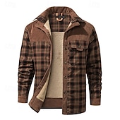 economico Giubbotti e cappotti da uomo-Per uomo Cappotto Invernale Giacca in Pile Giacca Casual Casuale Quotidiano Calore Termico Tasca Bottonato Autunno Inverno Plaid Streetwear Quotidiano Colletto Mao Regolare Rosso Verde scuro Marrone