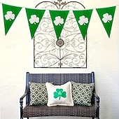 cheap Party Supplies &amp; Decor-20 Green Shamrock Flag Banners - St Patrick's Day Decorations Double-Sided Hanging Flags Featuring White Shamrock Design PE Material Suitable for Gardens Parties and Festival Celebrations