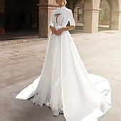 Недорогие Свадебные накидки-Шали  Накидки Накидки Женская Накидка Невесты Чистые Элегантные Полу Рукава Атласные Свадебные Накидки С Чистым Цветом Для Свадьбы Все Сезоны Платье Для Впечатления