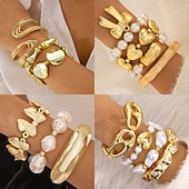 olcso Tánckiegészítők-Samba Kiegészítők Boho Arany Színű Rétegezhető Karkötők - Műgyöngyök Széles Karperecek és Geometrikus Charm Bangle Nőknek Előadás Jelmez