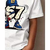voordelige Grappige 3D-humor voor jongens-Katoen Kinderen Jongens Zwart Wit Grafisch Grappige Slang 67 T-shirt Blouse Strakke ronde hals Korte mouw Buiten Dagelijks gebruik Modieus Streetwear Ontwerper Opdrukken Zomer