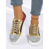 ieftine Adidași de Damă-Pentru femei Casual Toc Drept Vârf rotund Casual Imitație Piele Dantelat Argintiu Roșu+albastru