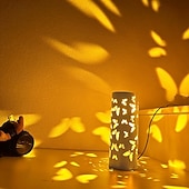 ieftine Lumini decorative-Lampă de proiecție cu fluture din bambus, sursă de alimentare USB, lampă de decor pentru dormitor, sufragerie, noptieră, lumină de noapte, înălțime 20 cm