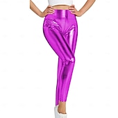 baratos Partes inferiores-Retro Vintage Anos 70 Até o Tornozelo Leggings Calças de PU Discoteca Patente de látex brilhante Metálico Fantasia Mulheres Dia Das Bruxas Carnaval Parada do Orgulho Mês do Orgulho Adulto Calças