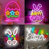 Недорогие Пасхальные огни-Неоновые вывески в виде пасхальных яиц и кроликов, светящиеся, с регулировкой яркости, питанием от USB, разноцветные неоновые светильники для дома, гостиной, спальни, вечеринки, украшения стен,