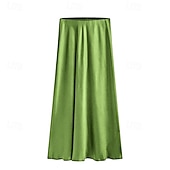 abordables Jupes décontractées-Femmes Élégant Mode Maxi Taille haute Jupes Uni Fendu Micro-Élastique Quotidien Rue Vert pomme Noir Champagne Vert Véronèse Été