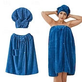 baratos Utensílios de Casa de Banho-Conjunto de saia de banho plus size ajustável e touca de secagem rápida, roupa de banho confortável e prática, perfeita para depois do banho, à beira da piscina e no chuveiro, secagem rápida e ajuste regulável.