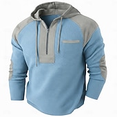 preiswerte T-Shirt mit Waffelstrick-Herren Waffel T-Shirt T Shirt Waffel-Henley-Hemd Herrenhemden mit Ellbogenflicken Langarm Mit Kapuze Zur Seite fahren Halber Reißverschluss Herbst Herbst Winter Einfarbig Farbblock Sportlich