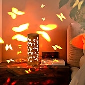 ieftine Lumini decorative-Lampă de proiecție cu fluture din bambus, sursă de alimentare USB, lampă de decor pentru dormitor, sufragerie, noptieră, lumină de noapte, înălțime 20 cm