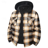 Недорогие Повседневные куртки-Муж. Зимнее пальто Флисовая жилетка Повседневная куртка Повседневные на открытом воздухе Сохраняет тепло Карман Осень Зима В клетку Уличный стиль Повседневные Капюшон Обычная