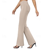 preiswerte Anzughosen für Damen-Damen Weite Hosenbeine Chinos Urlaub Streetwear Lässig Volle Länge Mittlere Taillenlinie Einfach Elastischer Bund Bequem Dehnbar Täglich Outdoor Urlaub Dunkelbraun Dunkelgrau Aprikose Schwarz