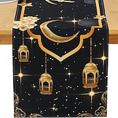 cheap Table Runners-Ramadan Eid Table Runner, Moon &amp; Gold Design, Heat-Resistant Dining Table Cloth, Kitchen and Entryway Decor, Elegant Home Accent for Holiday and Daily Use