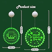お買い得  装飾ライト-アイルランドの聖パトリックの日の飾り、LED吊り下げライト、22/24cmのシャムロック &amp;レプラコーンの帽子の吸盤ライト、屋内ドア、窓、壁、パーティー、休日の装飾、単4電池ボックス付き