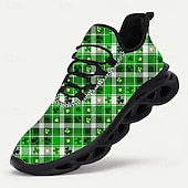  Мужские кроссовки ко Дню Святого Патрика – зеленые в клетку с клевером, идеально подходят для парадов и праздников.