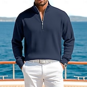 cheap Men's Classic Polo-Men's Corduroy Shirt Polo Shirts Casual Outdoor Quarter Zip Long Sleeve Fashion Modern Solid Color Plain Warm Spring Spring &amp;  Fall Regular Fit Black Wine Navy Blue Green khaki Army Green Corduroy