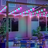 お買い得  スマートライトストリップ-スマートな屋外用ストリングライト、調光可能な LED 電球を備えた RGB 屋外用ライト、IP65 防水、パティオ、裏庭用のシーンモードを備えた色が変わる温白色ライト、アプリ制御