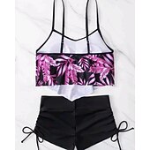 tanie Tankini i bikini do surfingu-Damskie Strój kąpielowy Tankini 2-częściowa Tropikalny Ultra lekki (UL) Elastyczny Bez rękawów Kąpielówki Surfing Nurkowanie z rurką Lato