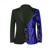 cheap Ring Bearer Suits &amp; Outfits-Kids Boys' Blazer Outerwear Sequin Tree Long Sleeve Pocket Buttons Coat Party Fashion Streetwear Cool Blue Red Purple Spring Fall 4-12 Years