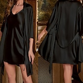 Χαμηλού Κόστους Γυναικεία Πιτζάμες Onesies-Γυναικεία Σαλόνια Νυχτικιά Μοντέρνα Καθημερινό Μαλακή Μονόχρωμες Κουρελού Φορέματα Σπίτι Διακοπές Μακρυμάνικο Λαιμόκοψη V Θαλασσί Μαύρο Ανθισμένο Ροζ Κρασί Καλοκαίρι Άνοιξη Κανονικό