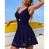 billiga One Pieces Rash Guards-Dam Badklänningar One Pieces Solid färg Elastisk Ärmlös Badkläder Surfing Snorkelfenor Simmning Sommar