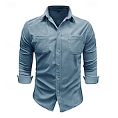 abordables camisa con botones para hombre-Hombre Camisa Camisa de verano Camisa casual Camisa de playa Camisa de Pana Abotonar la camisa Blanco Manga Larga Color sólido Diseño Casual Diario Bolsillo Ropa Moda Casual Cómodo