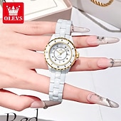 billiga Kvartsklockor-Den nya Olevs mors dags present för damens mode och högklassig klocka med lysande visare och digital visning vit keramik koreansk version student kvartsur avslappnad vattentålig armbandsur