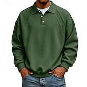 preiswerte Klassisches Poloshirt für Herren-Herren Polo Poloshirts Lässig Straße Revers Langarm Basic Modern Einfach Knöpfe Frühling Herbst Normale Passform Blau Schwarz Weiß Hellgrün Rote Marineblau Polo