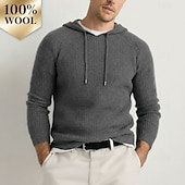 Недорогие Мужской шерстяной свитер-мужской свитер из чистой шерсти премиум-класса, кашемир, классический трикотажный свитер с капюшоном и завязками, мягкий, теплый, дышащий