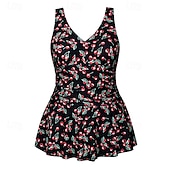 Недорогие Рашгард One Pieces-Жен. Купальник с цветочным принтом Платья-купальник Один Пис С принтом Ультралегкий (UL) Утягивание живота Эластичный Без рукавов Купальники Серфинг Для погружения с трубкой Лето