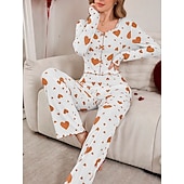 preiswerte Valentinstag Schlaf &amp; Lounge-Damen Schlafanzug Set Lässig Komfort Herz Elastischer Bund Hose Täglich Heim Langarm Quadrathals Blau Schwarz Rosa Rote Purpur Sommer Frühling Normale Passform