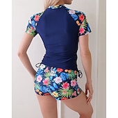 Χαμηλού Κόστους Rash Guards One Pieces-Γυναικεία Προστατευτικά Μαγιό με φλοράλ print Μαγιό Φλοράλ Πολύ Ελαφρύ (UL) Προστασία UV Ελαστικό Κοντομάνικο Μαγιό Σέρφινγκ Ψαροντούφεκο Καλοκαίρι