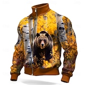 preiswerte Jagdpullover-Herren Bär Jacke Pullover Mode Täglich Jagd Stehkragen Outdoor Streetwear Party Blau Orange Orange 2 Reißverschluss Frühling Herbst Designer S M L XL XXL XXXL
