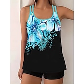 abordables Tankinis-Maillot de bain tankini 2 pièces femme palmiers short contrôle du ventre taille haute slim dos nu vacances plage dégradé géométrique col en U sans manches