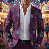 economico Blazer Stampati da Uomo-Per uomo Blazer Affari Carnevale Martedì grasso Moda Streetwear Autunno Inverno Tergal Grafico Palloncini Stampa 3D Monopetto Giacca Viola scuro Viola chiaro Viola