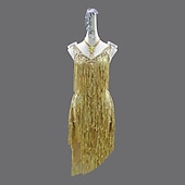 economico abito da competizione-abito da ballo latino con strass e nappe, paillettes, per feste da donna, senza maniche, per salsa, rumba, costumi da ballo