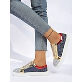 ieftine Adidași de Damă-Pentru femei Casual Toc Drept Vârf rotund Casual Imitație Piele Dantelat Argintiu Roșu+albastru