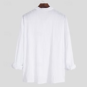 お買い得  クラシック-男性用 シャツ リネンシャツ ポップオーバー シャツ サマーシャツ ビーチシャツ 平織り カジュアル バケーション ブラック ホワイト ライトグリーン ブラウン 長袖 Band Collar 夏 春 衣類 ポケット
