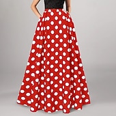 abordables Jupes décontractées-Femmes Mode Occasionnel Maxi Taille haute Jupes À pois Avec Poches Micro-Élastique Quotidien Rue Noir Rouge Bleu de minuit Été